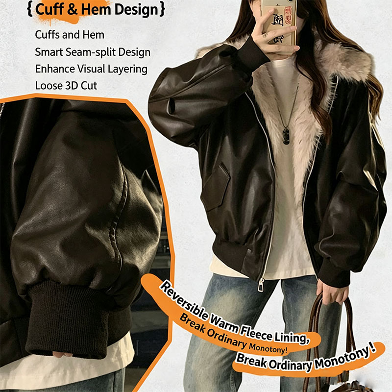 Women'S Fashion Bomber Jacket - Winter Thick Warm Fleece Hooded Jacket