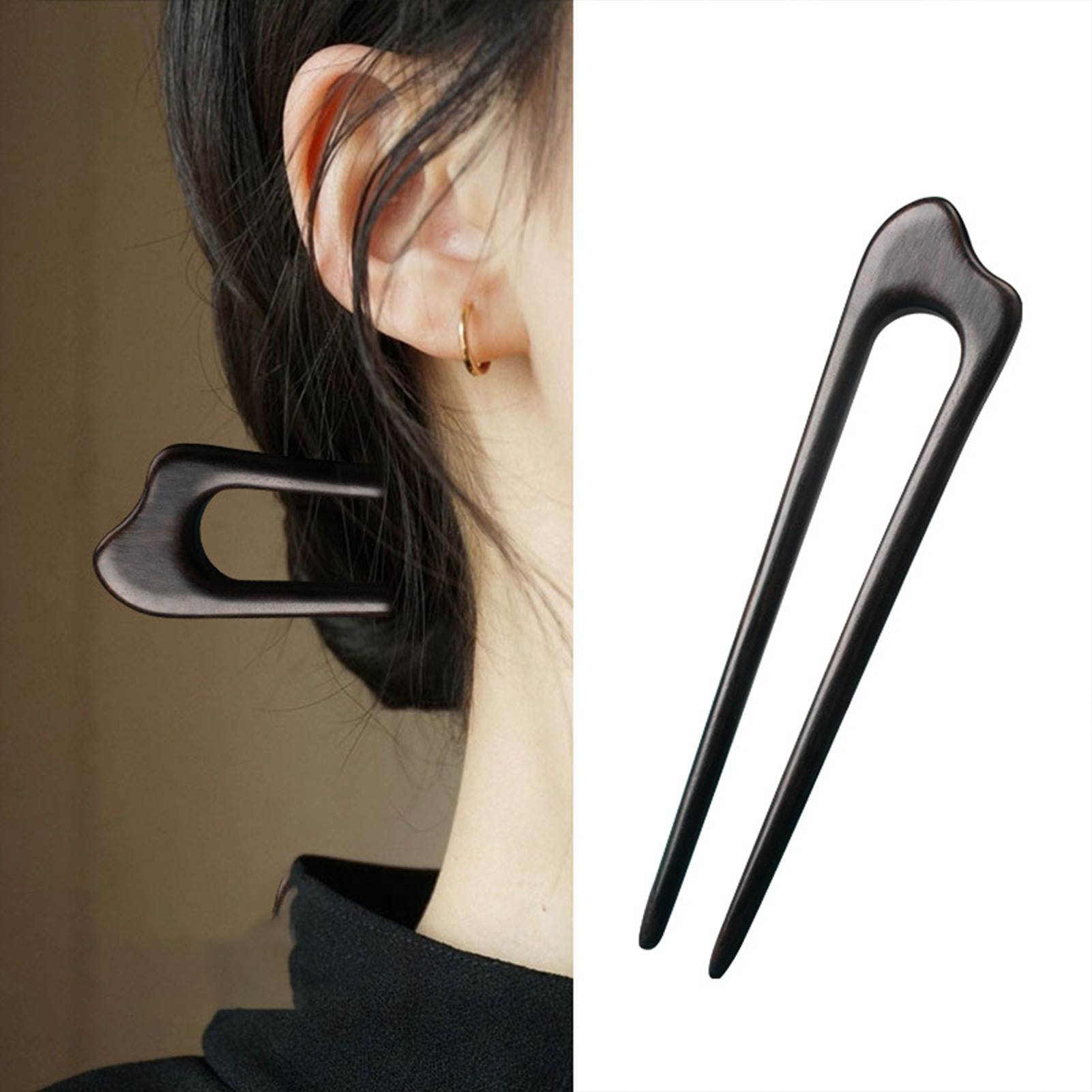 Women Fashion Hair Style - Simple Chinese Hair Sticks Wooden U