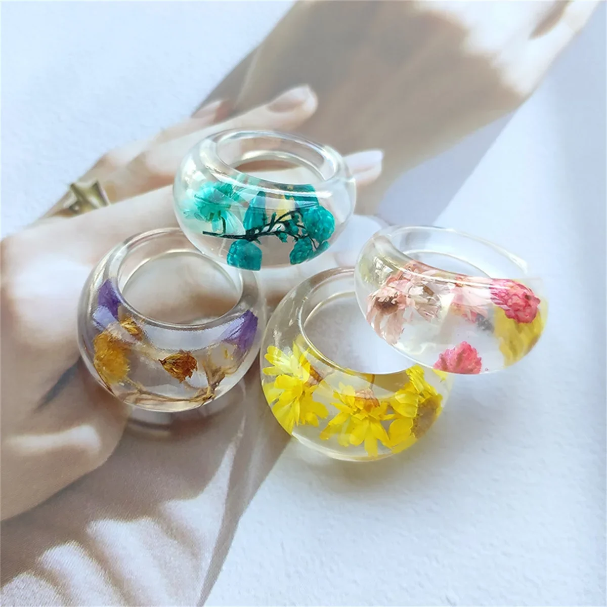 Women'S Real Y2K Fashion - Transparent Resin Cute Ring Real Flowers