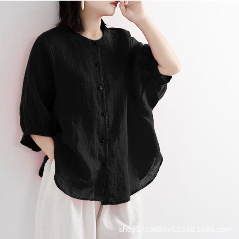 Women Fashion Blouse - Plus Size Women's Solid Color Comfortable