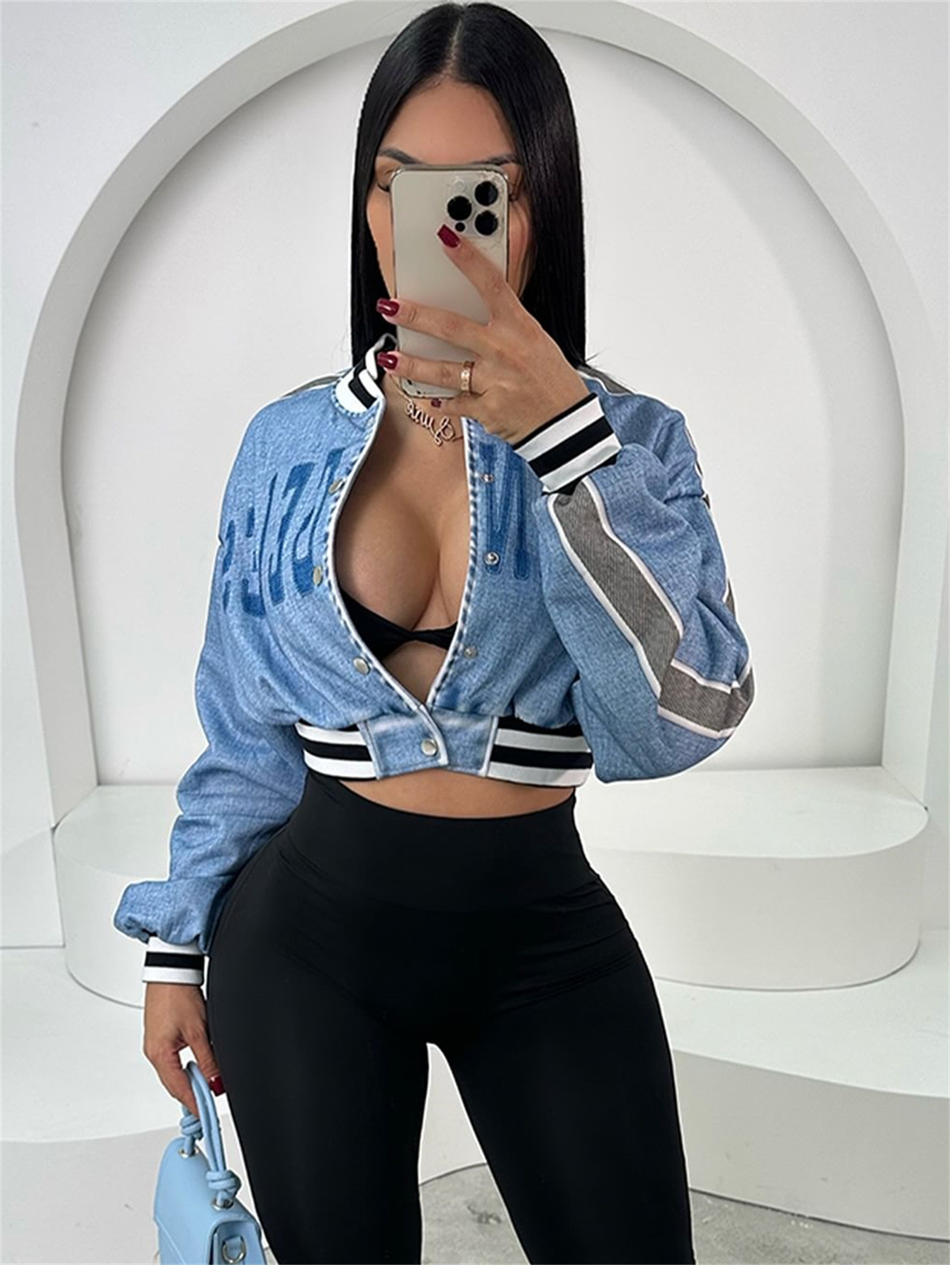 Women'S Fashion Bomber Jacket - Euro-American Street Style Denim Bomber Jacket