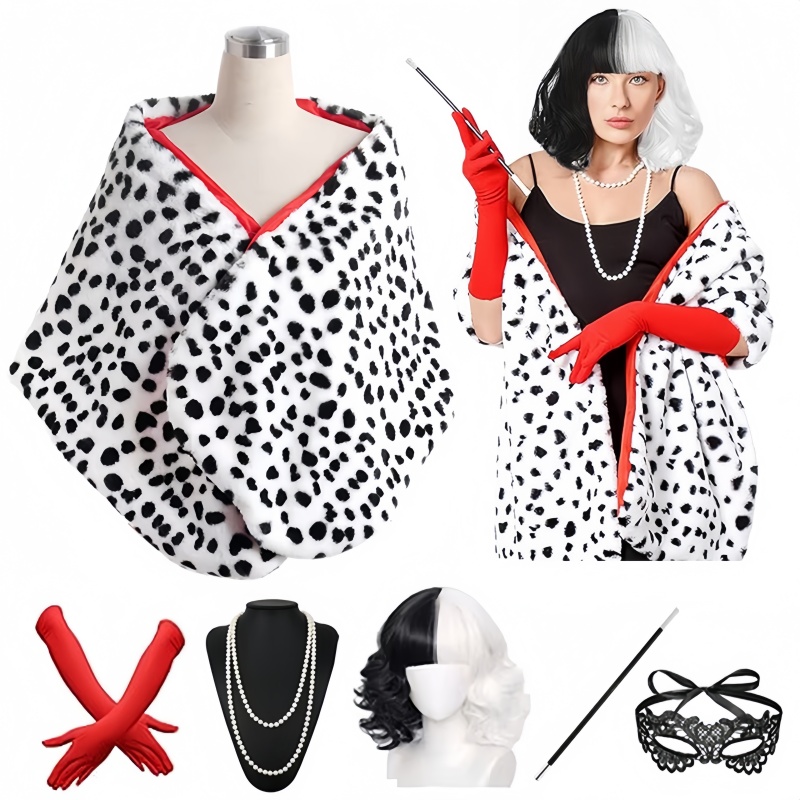 Women'S Fashion Gloves - Women's Cruella Deville Short Dalmatian Print