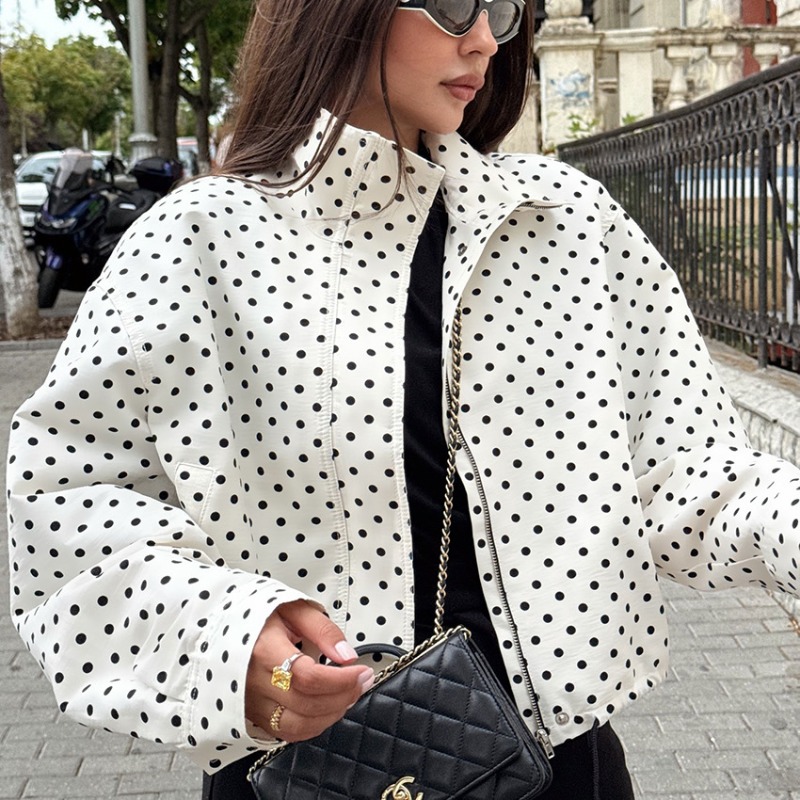Women'S Fashion Bomber Jacket - Women's Plus-Size Jacket Autumn Long-Sleeve Polka