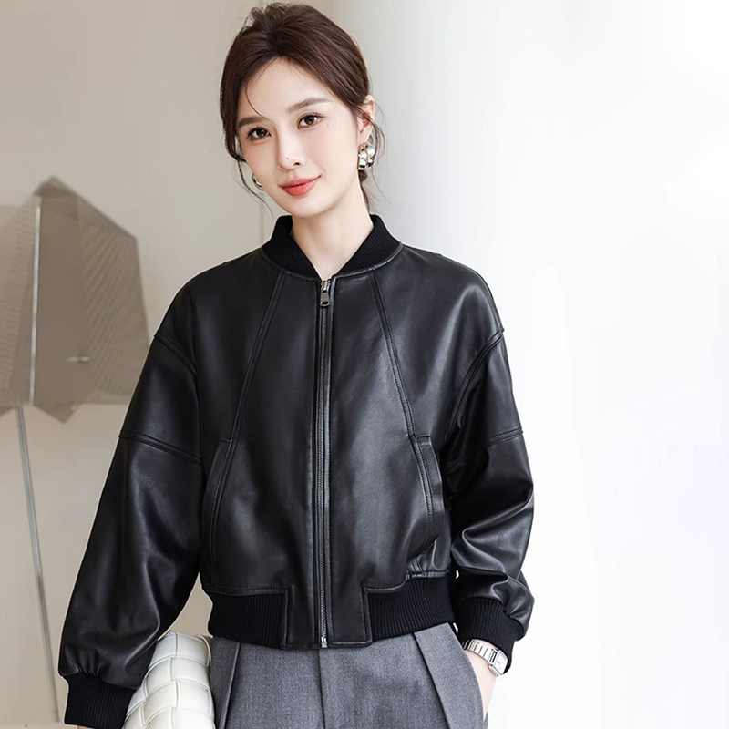 Women'S Fashion Bomber Jacket - American Retro Faux Leather Jacket Women
