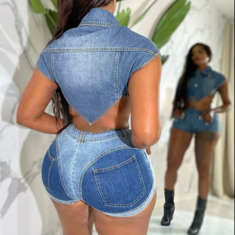 Asymmetric Top Women - Two Piece Sets Women Denim Outfits