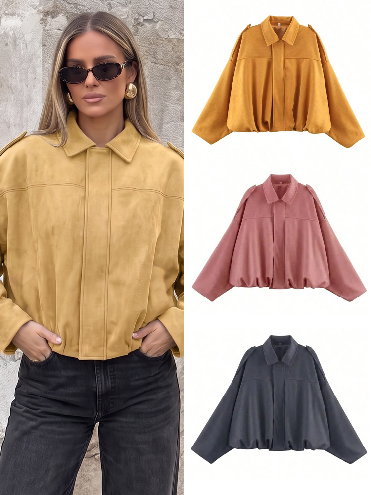 Women'S Fashion Bomber Jacket - HH Women Elegant Faux Suede Outwear