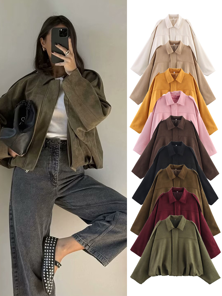 Women'S Fashion Bomber Jacket - TFMLN Women Suede Bomber Jacket Spring