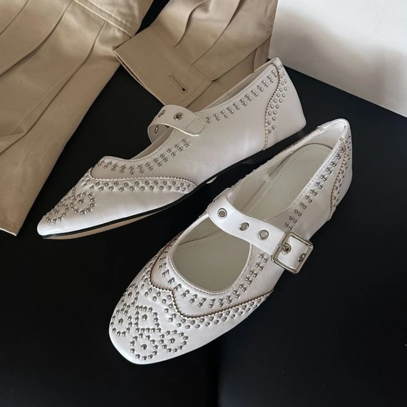 Retro Rivet Buckle Design Flat - Women'S Fashion Brand Shoes review and price