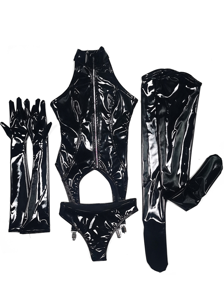 4PCS/SET Wet Look PVC Catsuit  - Women'S Fashion Gloves review and price