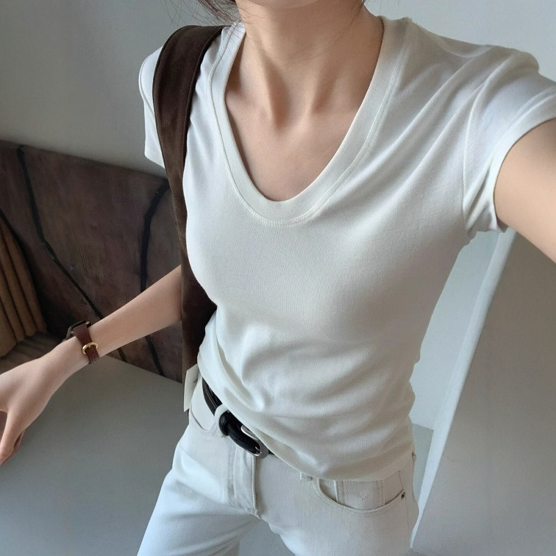 U-Neck Shoulder Short Sleeve T - Women Fashion Blouse review and price