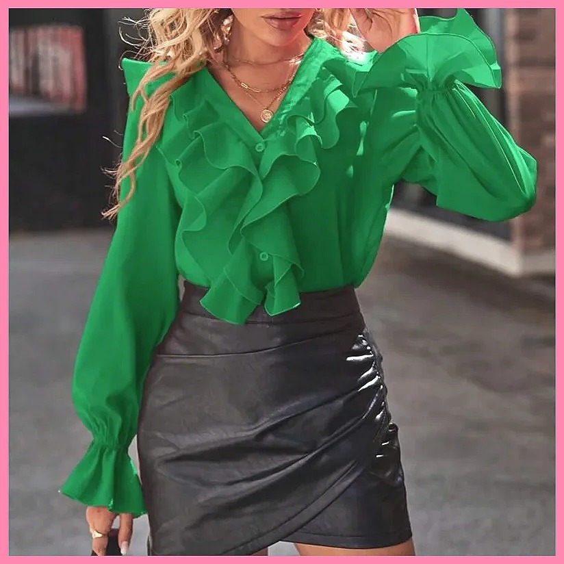 2025 Fashion V-Neck Ruffle Fla - Women Fashion Blouse review and price