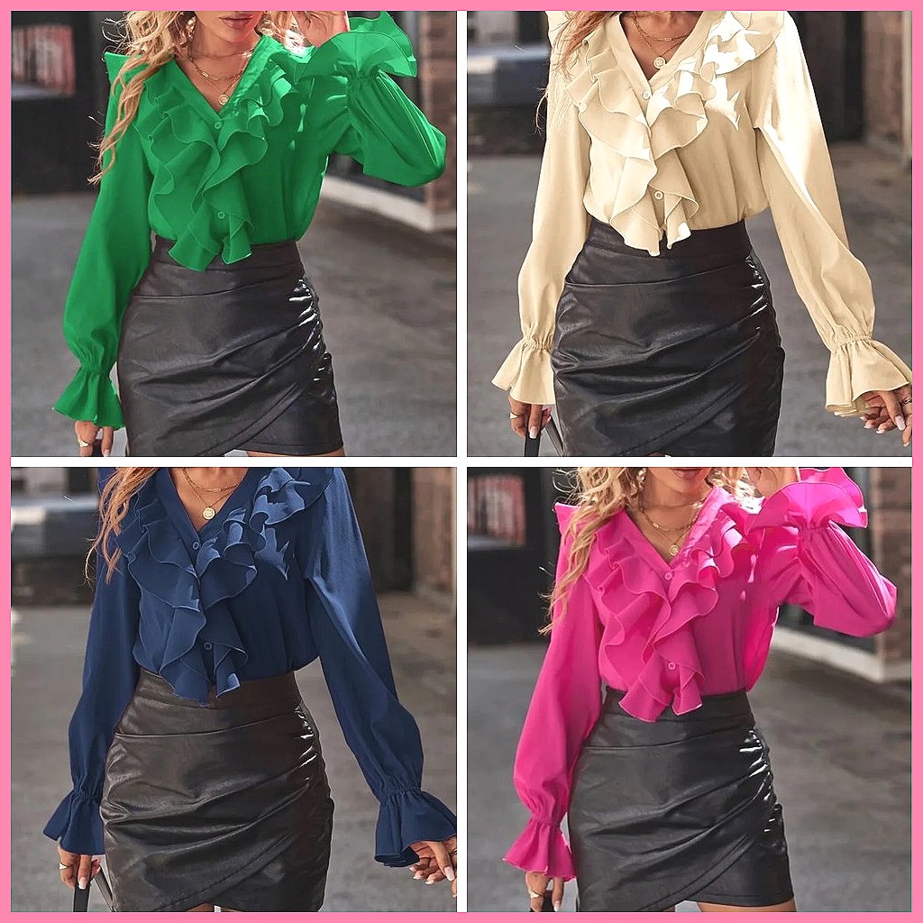 2025 Fashion V-Neck Ruffle Fla - Women Fashion Blouse review and price