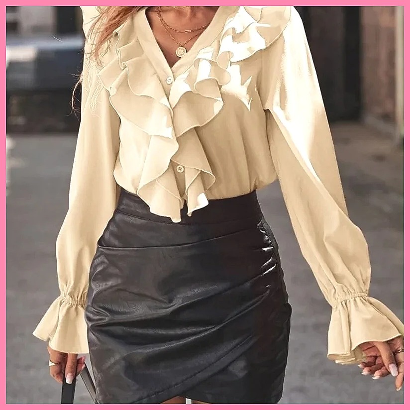2025 Fashion V-Neck Ruffle Fla - Women Fashion Blouse review and price