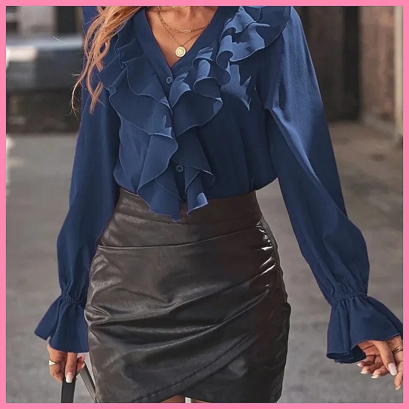 2025 Fashion V-Neck Ruffle Fla - Women Fashion Blouse review and price
