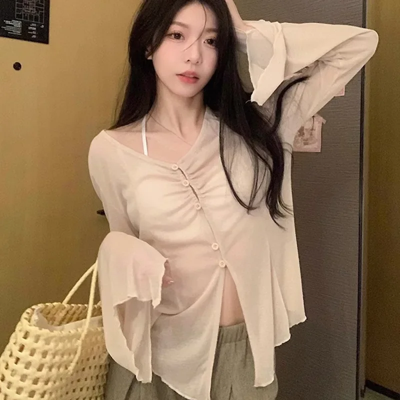 Sheer Flare Sleeve Blouse - Y2 - Women Fashion Blouse review and price