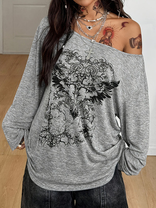 Autumn Gothic Y2K Cupid Print  - Asymmetric Top Women review and price