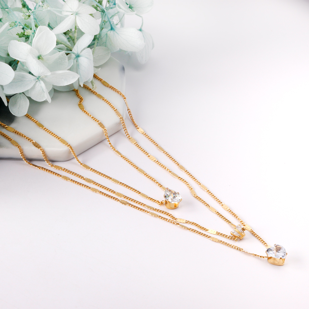 Triple Chains Necklace Heart S - Women'S Fashion Show 2022 review and price
