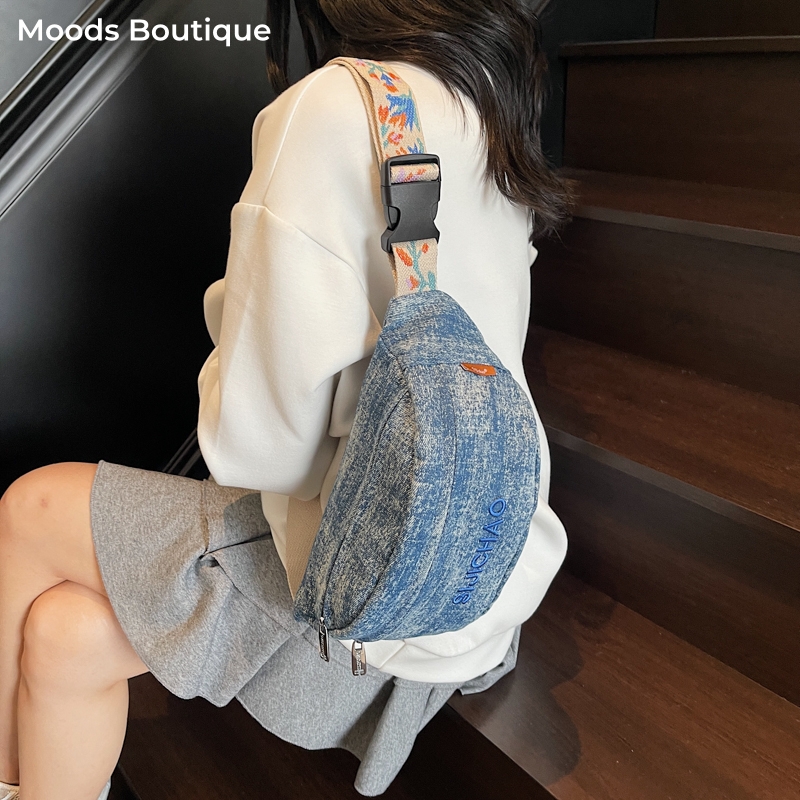 Denim Blue Chest Bags For Wome - Women'S Fashion Boutique review and price